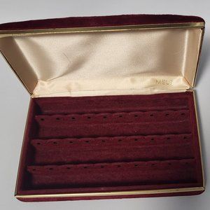Vintage MELE Pierced Earring Jewelry Box in Burgundy Faux Velvet with Gold Trim